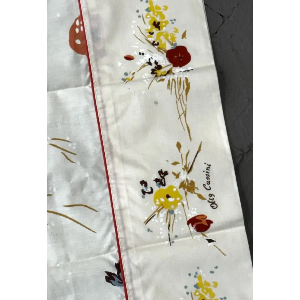 Vintage Oleg Cassini Floral Pillowcase Ivory Red Yellow Designer Bedding Single